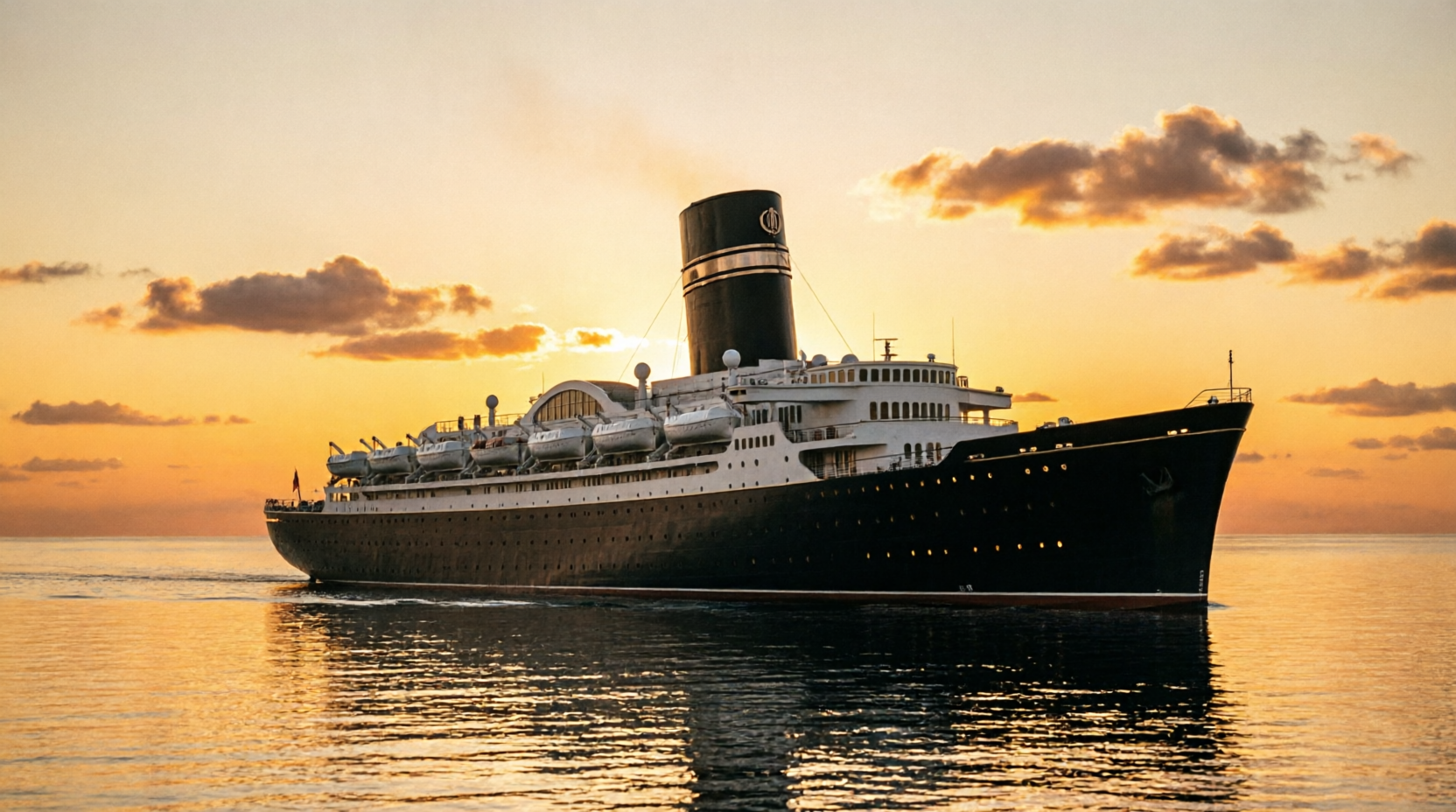 Transatlántico Horizonte Austral navegando el Atlántico Sur al atardecer